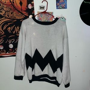 White and black knit sweater